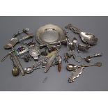 An Edwardian silver 'trumpet' child's rattle, Birmingham, 1902 and other mixed small silver and