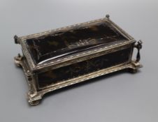 A George V silver and tortoiseshell mounted rectangular jewellery casket by Charles & Richard