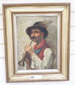 R. Webb, oil on canvas board, Italian piper, signed, 37 x 27cm