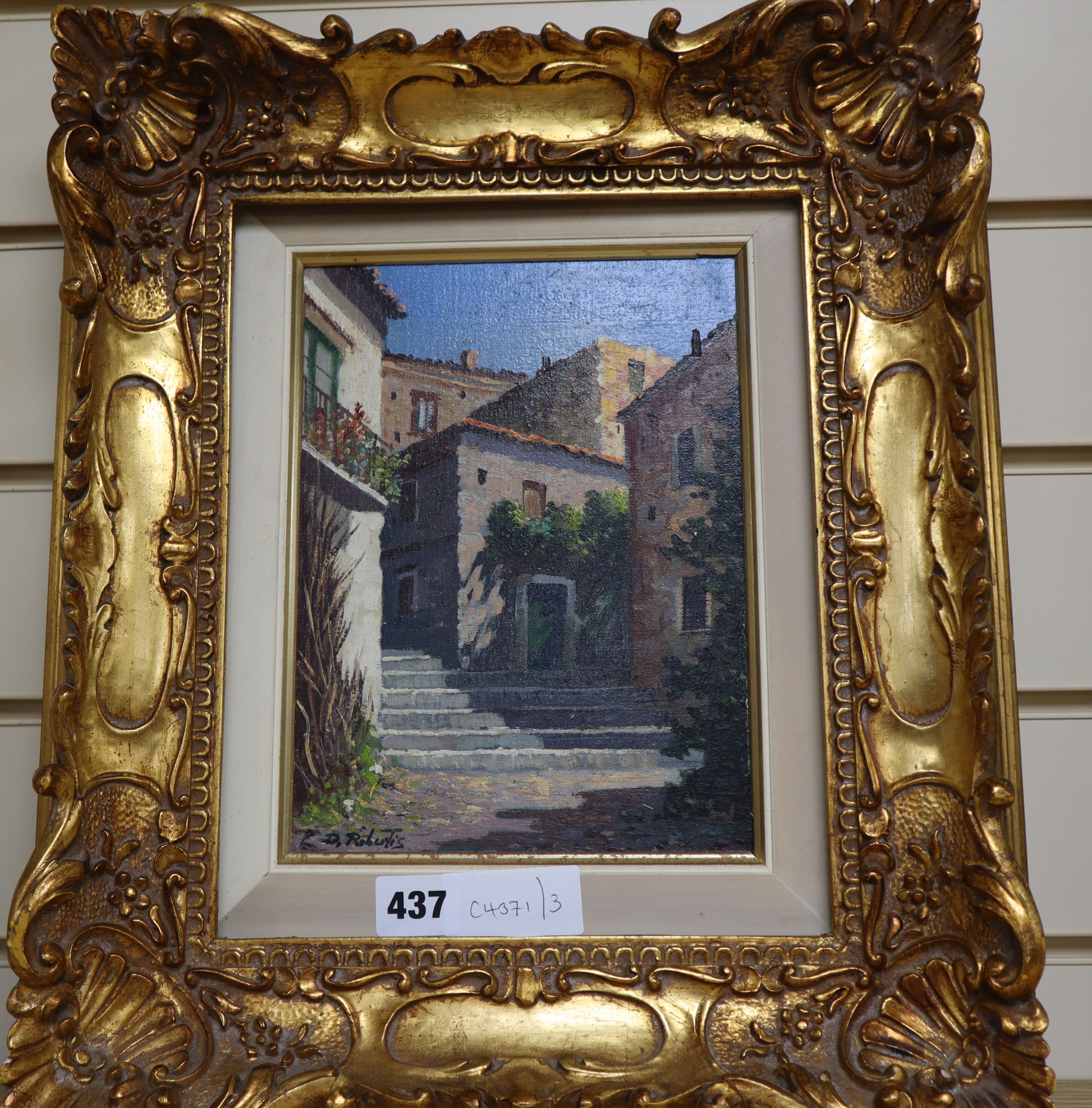 D. Robortis, oil on canvas board, Mediterranean street scene, signed, 23 x 17cm