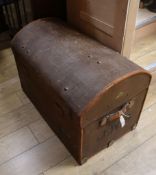 A Victorian canvas covered trunk with domed top W.85cm