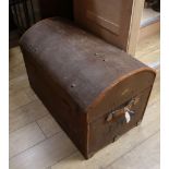 A Victorian canvas covered trunk with domed top W.85cm