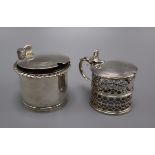 A George III pierced silver mustard pot(no liner), Samuel Meriton II, London, 1772 and a William
