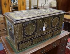 A brass mounted hardwood Zanzibar style chest W.95cm