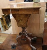 A Victorian figured walnut work table W.52cm