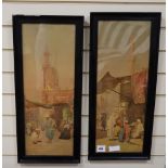 G. Pilny, pair colour prints, Cairo street scenes, 60 x 23cm