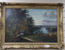 Octavius Thomas Clark, oil on canvas, River landscape, signed, 50 x 76cm