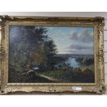 Octavius Thomas Clark, oil on canvas, River landscape, signed, 50 x 76cm