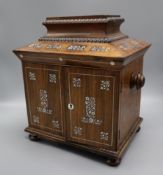 A Victorian mother of pearl inlaid rosewood jewellery cabinet