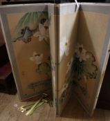 Two Chinese hand-painted four fold screens H.88cm