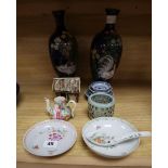A pair of Japanese cloisonne vases and various Chinese porcelain items vases height 30cm