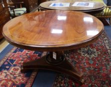 A mid 19th century Continental mahogany circular topped dining table, (a.f.) Diam.120cm