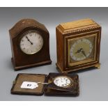A Victorian travelling timepiece, an Elliot mantel timepiece and one other