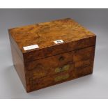 A Victorian figured walnut apothecary box, Kiddell Shrewsbury width 28cm