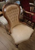 A Victorian walnut spoon back nursing chair