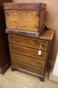 A Georgian style banded mahogany chest of four drawers, W.63cm together with a small Victorian