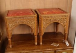 A pair of Moorish leather top stools