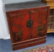 A pair of Chinese red lacquer cabinets W.73cm