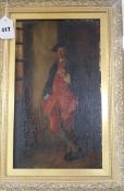 Victorian School, oil on canvas, 18th century gentleman smoking a clay pipe, 36 x 21cm