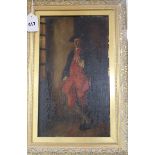 Victorian School, oil on canvas, 18th century gentleman smoking a clay pipe, 36 x 21cm