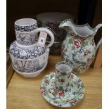 An Albion pottery `Chinese Rose' pattern part toilet set (5 pieces) and an aesthetic taste