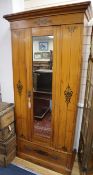 A late Victorian stencilled pine single wardrobe W.90cm