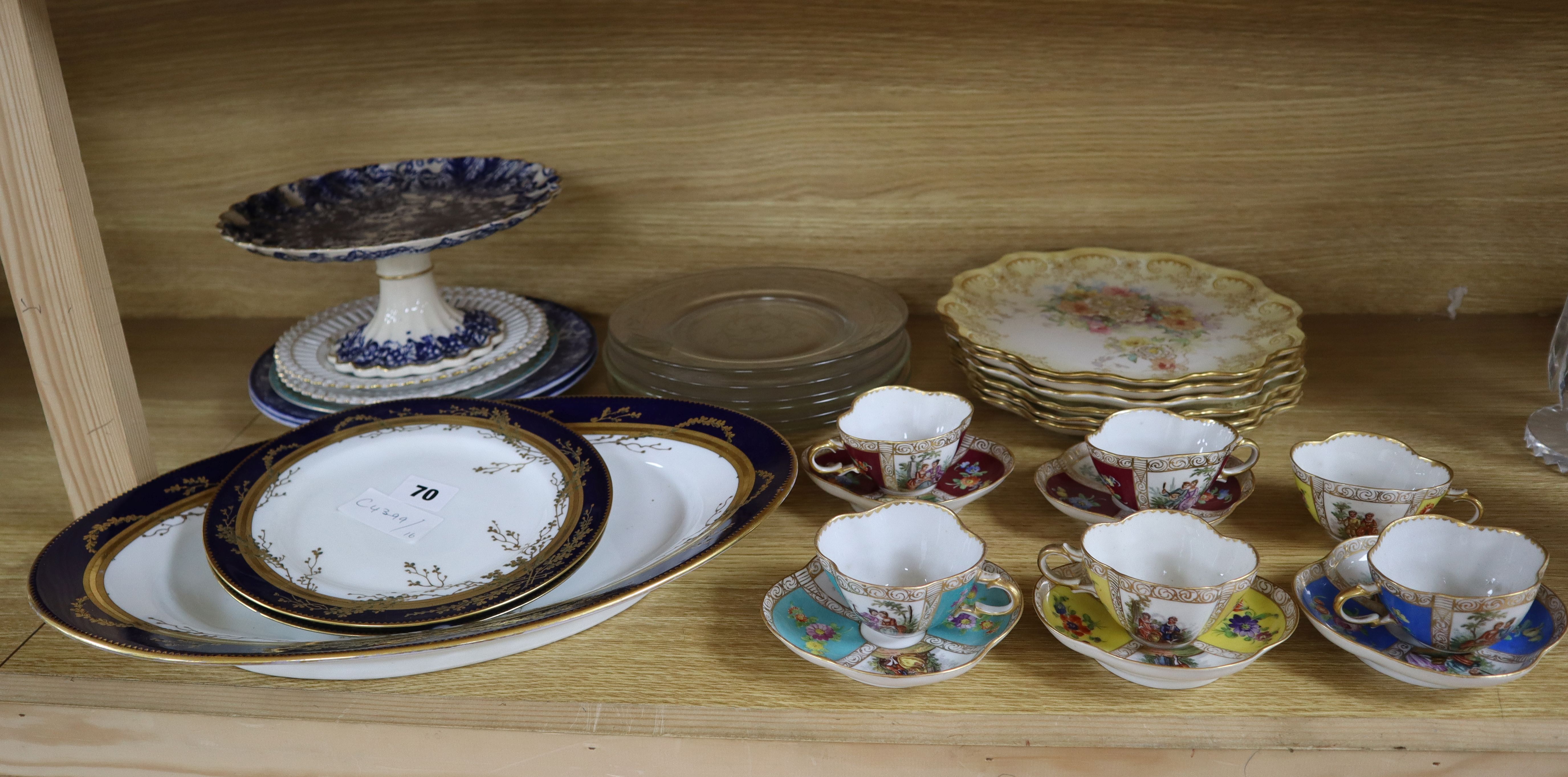 A set of six Worcester blush plates, German tea set and mixed ceramics