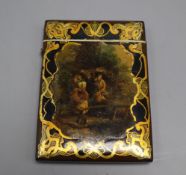 A Victorian painted papier mache card case