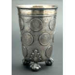 19th Century, Large Footed German Silver Beaker with 18 Talers ca. 1850-1870. Exceptional 18th