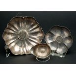 Late 19th- Early 20th Century Pieces: Two German Silver Nut Bowls and Sauce Boat with Embedded