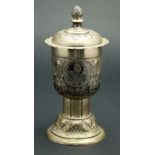 Early 20th Century German Silver Lidded Goblet with Two German Talers. From the Augsburg