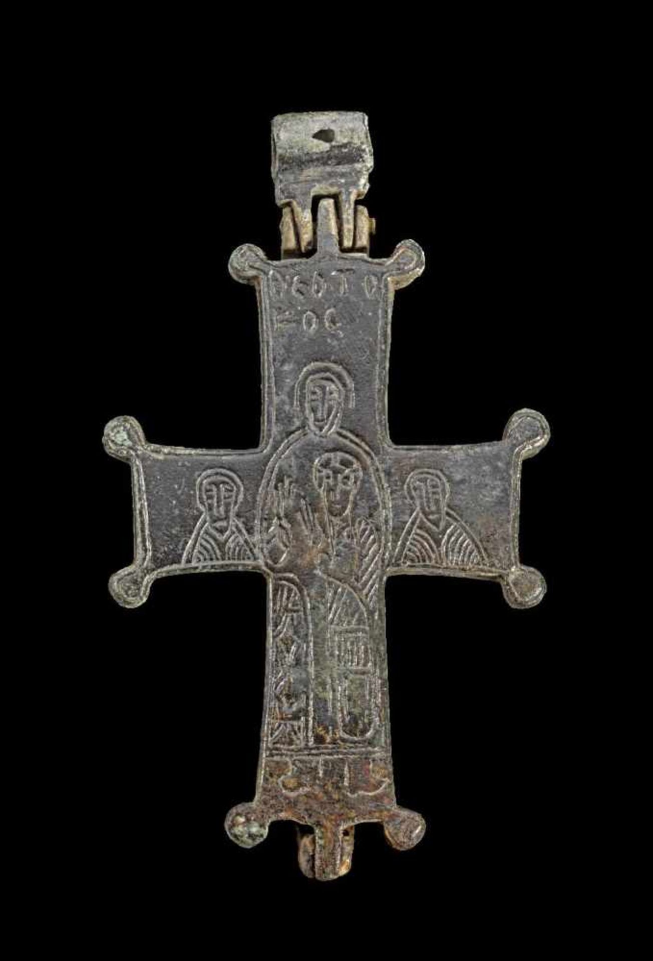 Bronzenes Enkolpion. Mittelbyzantinisch, 10. - 12. Jh. n. Chr. 10,2 x 6cm. Bronzeguss mit Gravur und