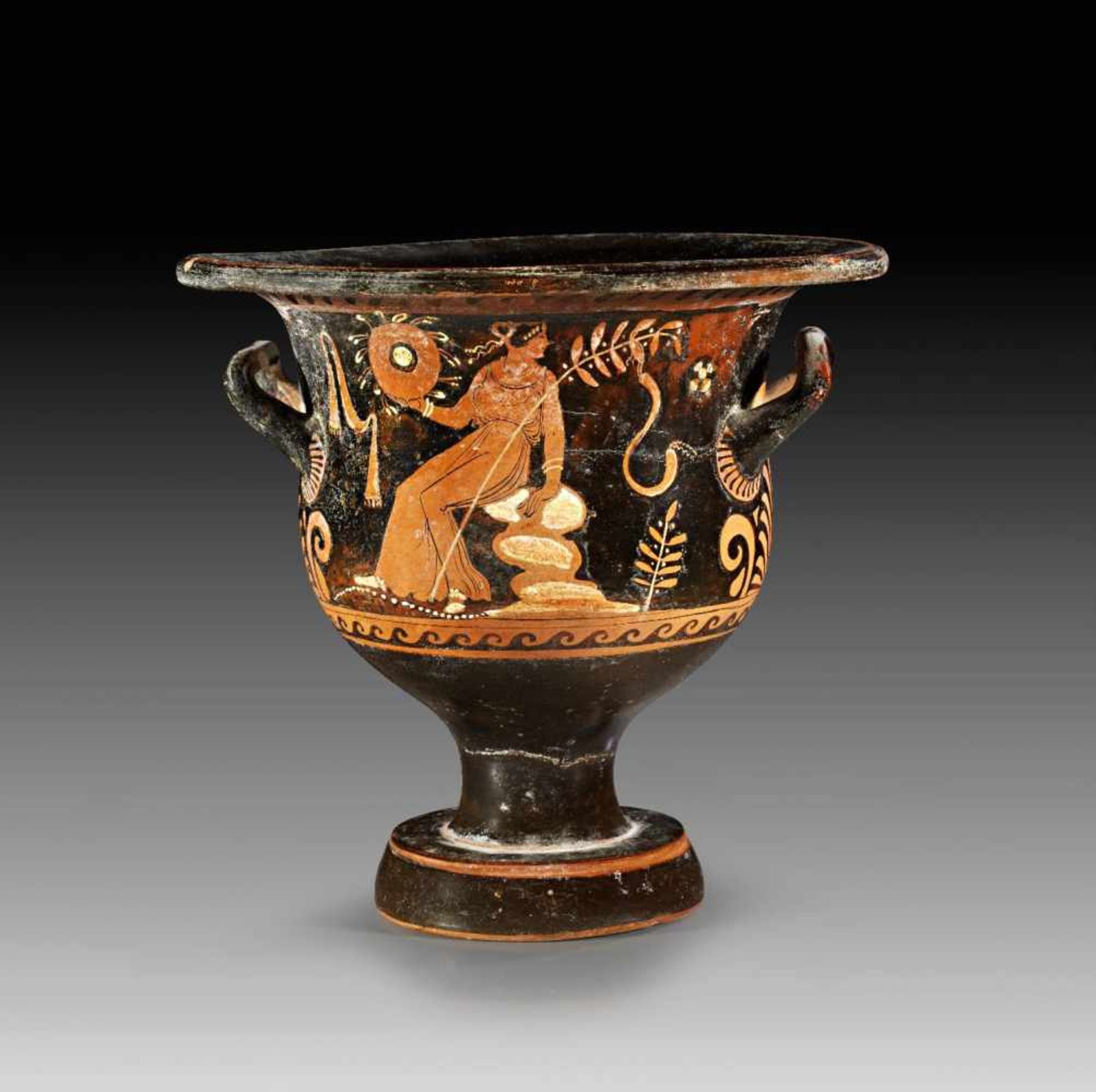 Apulischer Glockenkrater, nahe dem Maler von Louvre MNB 1148. 320 - 310 v. Chr. H 26,4cm, ø