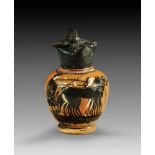 Attic black-figure oinochoe of the Haimon Group. 2nd quarter 5th century B.C. Woman in a quadriga.