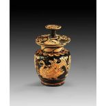 Apulian red-figure kothon with lid, follower of the Baltimore Painter. About 310 B.C. On the