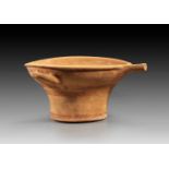 Mycenaean kalathos with spout. Bright brown clay with red brown decor in form of lines. LH IIIC,