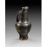 Faliscan beaked jug of the Black Glazed Ware. 325 - 300 B.C. Tiny retouched missing splinter at