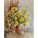 MOLLIE FLETCHER (BRITISH, 20TH CENTURY) 'Chrysanthemums', oil on board, signed lower left, titled to