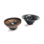 TWO CHINESE BOWLS of conical form, each with thick brown glaze, 13cm and 10.5cm diameter