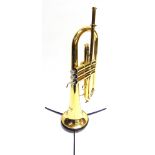 A STAGG WS-FH215 BRASS FLUGELHORN serial number 1214050, uncased, on a floor stand.