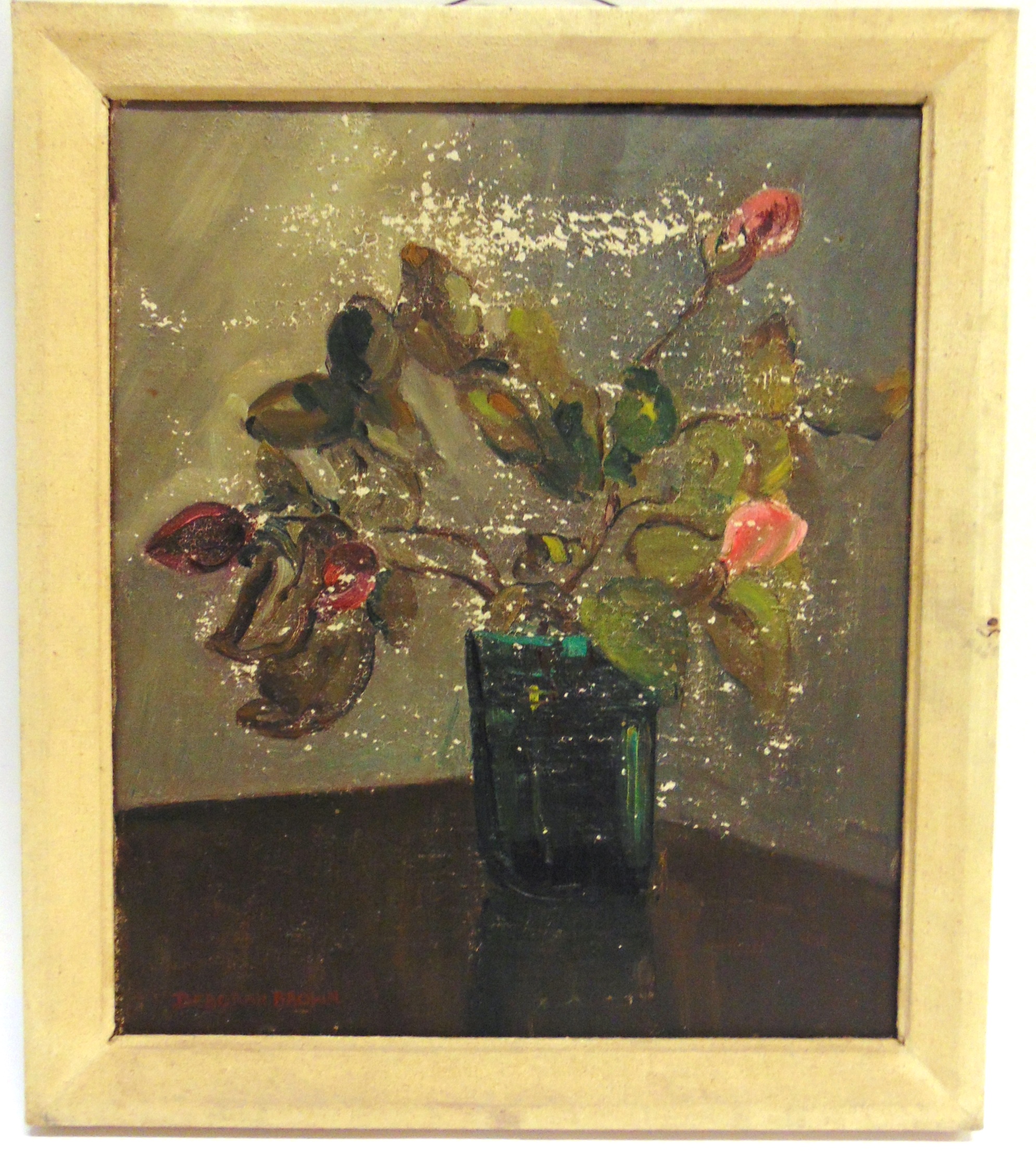 DEBORAH BROWN (IRISH, B.1927) Still life of flowers, oil on canvas, signed lower left, 34.5cm x 29.
