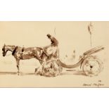 RAOUL MILLAIS (BRITISH, 1901-1999) Horse and carriage, ink and monochrome washes, signed lower