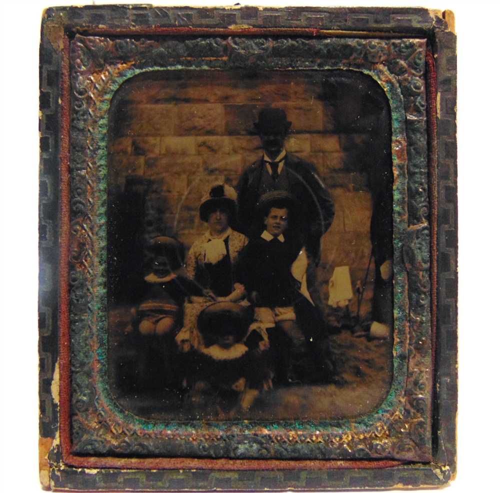 PHOTOGRAPHS - ASSORTED Two ambrotype portraits of family groups on a beach, each 7cm x 5.5cm;
