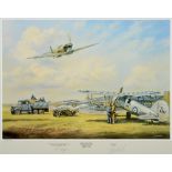 J.W. MITCHELL (BRITISH, CONTEMPORARY) 'Debut at Duxford'. The first Spitfire to enter Squadron