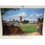 CRICKET - TWO COLOUR PRINTS AFTER ALAN FEARNLEY comprising 'The County Ground, Taunton' and 'The