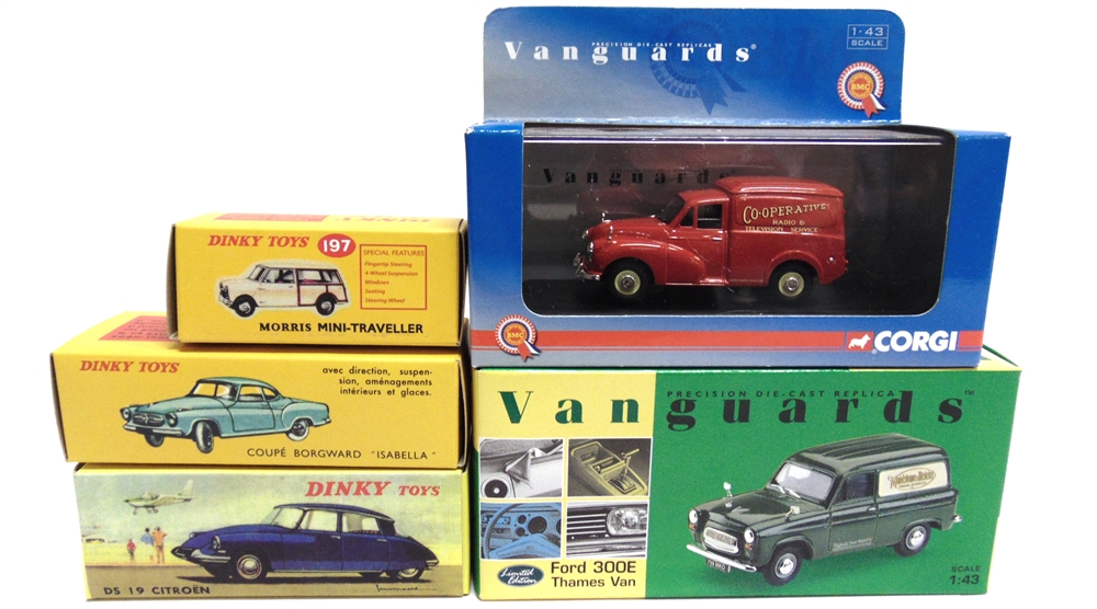 FIVE ASSORTED DIECAST MODEL VEHICLES by Atlas Dinky (3) and Lledo / Corgi Vanguards (2), each mint