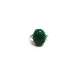 AN OVAL CHRYSOPRASE CABOCHON SINGLE STONE RING the stone approximately 16mm x 12.3mm x 5.2mm,