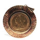 VICTORIA, HALF SOVEREIGN, 1899 loosely mounted in a modern 9ct gold, diamond-cut round pendant