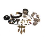 A COLLECTION OF VICTORIAN AND LATER JEWELLERY comprising an Irish bog oak domed-round cruciform