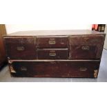 THE UPPER SECTION OF AN EARLY 19TH CENTURY CAMPHOR LINED TEAK CAMPAIGN CHEST fitted with two central